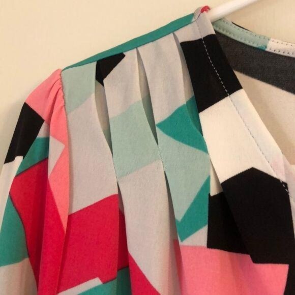 Worthington Petite PS Womens Abstract Print Wrap Blouse Multi-Color Long Sleeve - Picture 4 of 6